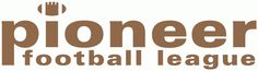 a brown and white logo with the words pioneers football league written in black on it