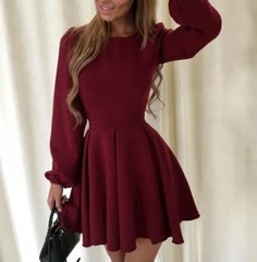 Dresses For Crismas, Burgundy Homecoming Dress, School Event Dress, Dress Sleeve Length, Casual Party Dresses, Party Dress Long Sleeve, Heidi Klum, Luxury Dress, Prom Dresses Short