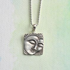 Sterling Silver Buddha Face Necklace #buddhist Spiritual Sterling Silver Hypoallergenic Necklace, Spiritual Hypoallergenic Sterling Silver Necklace, Hypoallergenic Sterling Silver Spiritual Necklace, Sterling Silver Necklace For Meditation, Sterling Silver Box Chain Spiritual Necklace, Sterling Silver Box Chain Necklace In Spiritual Style, Spiritual Sterling Silver Square Pendant Necklace, Sterling Silver Symbolic Necklace For Meditation, Symbolic Sterling Silver Necklace For Meditation