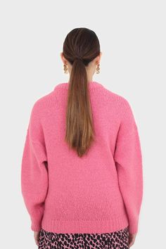 - Fit: Large to size- Materials: 100% acrylic- Thickness: Moderate- Sheerness: None- Stretch: Low- Lining: None- Care: Gentle wash cold and dry in shade Pink Fall Sweater With Ribbed Cuffs, Fall Pink Sweater With Ribbed Cuffs, Pink Turtleneck Soft Knit Sweater, Cozy Pink Sweater With Ribbed Cuffs, Oversized Pink Sweater For Fall, Pink Crew Neck Cardigan For Fall, Oversized Crew Neck Cardigan In Chunky Knit, Oversized Chunky Knit Crew Neck Cardigan, Oversized Pink Sweater For Winter