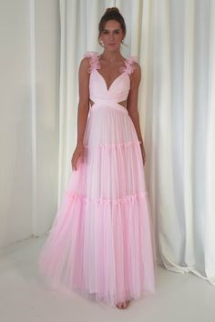 Galiena Ruffle Tulle Maxi Dress | Pink Black Tie Bridesmaids, Tulle Gowns, Pastel Pink Dress, White Bridal Dresses, Tulle Maxi Dress, Maxi Dress Wedding Guest, White Bridesmaid Dresses, Formal Dress Shops, Dress Unique