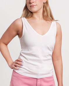 V-Neck Pima Tank White - Frances Valentine Spring Cotton V-neck Tank Top, Everyday Cotton V-neck Tank Top, Classic Cotton V-neck Tank Top, Basic Cotton Tank Top For Summer, Everyday White Cotton Vest, Cotton V-neck Tank Top For Loungewear, Basic Everyday Cotton Tank Top, Basic Spring Loungewear Tops, Classic Cotton Vest Top