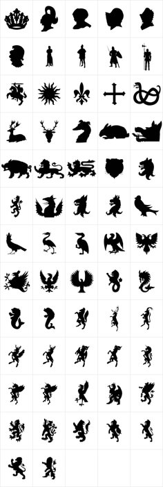 the silhouettes of different types of animals and birds