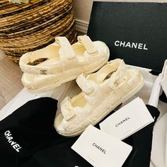 Brand New Chanel Sad Sandals In Full Inclusion. Fits Size 6 Up To Size 8 Us. Very Beautiful And Classy. Luxury White Flat Heel Sandals, Luxury Cream Open Toe Sandals, Luxury White Flat Sandals, Luxury Cream Sandals, Luxury Open Heel Cream Sandals, Luxury Cream Open Heel Sandals, Luxury Beige Open Toe Sandals, Luxury Cream Sandals With Ankle Strap, Luxury Cream Ankle Strap Sandals