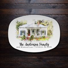 Looking for an unique decor for your new house or simple a meaningful housewarming gift? Check out our Custom Watercolor House Portrait Platter design. It's a perfect choice for you. BEFORE YOU ORDER: The product is digtally PRINTED. It is simply a water colour style platter and the outcome will vary depending on the quality and colour of the photo. PRODUCT INFORMATION: - 10x14" platter made of a revolutionary thermoset plastic - Microwave safe & Dishwasher safe - Oven-safe up to 300 degrees Fah Platter Design, Watercolor House Painting, Watercolor House, Watercolor House Portrait, House Portrait, First Home Gifts, House Portraits, Custom Watercolor, Water Colour