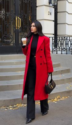 Red Coat Christmas Outfit, Fushia Coat Outfit, Red Coat Winter Outfit, Red Coat Outfit Winter, Pink Coat Outfit Winter, Red Trench Coat Outfit, Red Coat Outfit, Classy Winter Outfits, Bollywood Outfits