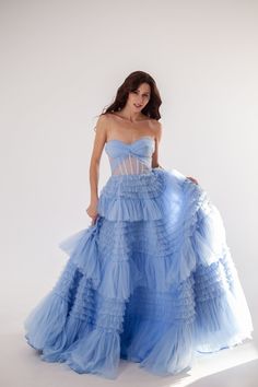 Blue Ruffled Dress For Wedding, Blue Organza Dress For Gala, Blue Organza Gala Dress, Light Blue Ruffled Ball Gown Dress, Blue Ruffled Evening Dress For Gala, Light Blue Ruffled Ball Gown, Light Blue Ruffled Dress For Wedding, Light Blue Ruffled Party Gown, Light Blue Ruffled Gown For Party