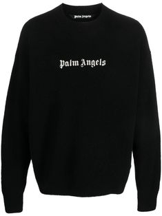 black/white knitted construction ribbed-knit edge embroidered logo at the chest crew neck long sleeves straight hem Embroidered Jumper, Top Street Style, Angel Man, Knit Edge, Logo Knit, Tshirt Art, Sweater Brands, Knitwear Men, Classic Logo