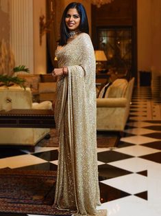 Buy Sabyasachi Cream Sequins Party Saree Online at EthnicPlus for ₹3449 Isha Ambani, Sabyasachi Sarees, Sarees For Girls, Indian Sari Dress, Modern Saree, Fancy Sarees Party Wear, Sari Dress, Anamika Khanna, Anita Dongre