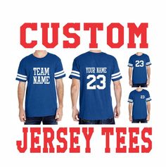 MEN'S CUSTOM JERSEY T Shirt Tee Blue Dad Family Last Name Number Gift Family Personalized Team Color Number Gifts, Blue Jersey, Color Text, Custom Jerseys, Custom Shorts, Team Names, Personalized Family, Jersey Tee, Matching Shirts