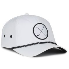 White Adjustable Trucker Hat, White Fitted Hat With Flat Brim For Summer, White Flat Brim Fitted Hat For Summer, White Baseball Cap With Curved Brim And Adjustable Fit, White Baseball Cap With Adjustable Fit And Curved Brim, Adjustable Curved Brim Baseball Cap For Golf, Adjustable White Trucker Hat With Curved Brim, White Adjustable Trucker Hat With Curved Brim, Adjustable White Trucker Hat For Golf