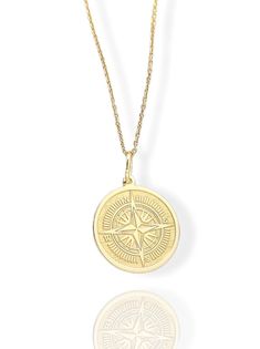 14K Solid Gold Compass Necklace - North Star Pendant - Gold Navigation Jewelry  Find all the information you need about your pendant : Material: 14K Solid Real Gold Stamp: 585 (14K) Pendant's Size: ( 6 sizes available) -       0.55 inches / 14mm  (diameter) -       0.62 inches / 16mm (diameter) -0.70 inches / 18mm (diameter) -0.78 inches / 20mm (diameter) -0.86 inches / 22mm (diameter) -0.94 inches / 24mm (diameter) Pendant Thickness: 0.5mm Inner diameter of the jumpring: 4mm FREE Backside Engraving Gift Box Included! Chain Information: Rolo Chain - 0.70mm thick - 16 inches / 40cm - 18 inches / 45cm - 20 inches / 50cm - 22 inches / 55cm Rope Chain - 2.10mm thick - 16 inches / 40cm - 18 inches / 45cm - 20 inches / 50cm - 22 inches / 55cm Veneziana Chain - 0.65mm thick - 16 inches / 40cm - 1 Gold Compass Necklace, Compass Jewelry, Compass Necklace, Pendant Gold, North Star, Round Pendant, Star Pendant, Real Gold, Spring Rings