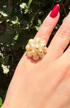 Vintage cluster Pearl ring in 14K Gold Cluster Pearl Ring For Formal Occasions, Gold Cluster Pearl Ring Gift, Heirloom Yellow Gold Cluster Wedding Ring, Cluster Yellow Gold Pearl Ring For Anniversary, Yellow Gold Cluster Flower Ring, White 14k Gold Cluster Ring, White Cluster Ring With 17 Jewels, Luxury Cluster Ring In Yellow Gold, Heirloom White Cluster Ring