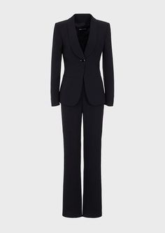 Elegant Semi-formal Pantsuit With Pressed Crease, Classic Pantsuit With Pressed Crease And Lapel Collar, Luxury Single-breasted Tuxedo For Work, Timeless Semi-formal Pantsuit With Hidden Button Closure, Classic Tailored Pantsuit With Lapel Collar, Classic Single Breasted Formal Pantsuit, Classic Single-breasted Formal Pantsuit, Elegant Silk Blazer With Concealed Placket, Elegant Silk Blazer With Welt Pockets