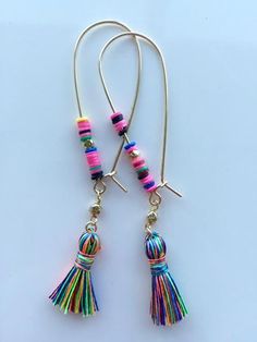 Adjustable Colorful Heishi Beads Jewelry, Colorful Adjustable Round Bead Jewelry, Handmade Multicolor 14k Gold Filled Jewelry, Adjustable Multicolor Nickel-free Jewelry, Bohemian 14k Gold-filled Jewelry With Colorful Beads, Nickel-free Rainbow Drop Earrings, Rainbow Nickel-free Drop Earrings, Pink Fun Dangle Jewelry, Fun Pink Dangle Jewelry