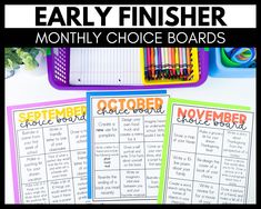 the early finisher worksheet is shown with colorful writing and pencils on it