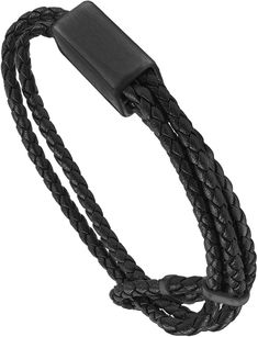 a black leather bracelet with a metal clasp