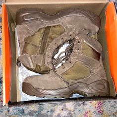 Brand New, Never Worn, Still In Box, 5.11 Boots Atac 2.0 6” Side Zip Desert Dark Coyote Tactical Khaki Work Boots With Reinforced Toe, Tactical Brown Hiking Boots, Tactical Steel Toe Desert Boots For Outdoor Activities, Brown Tactical Work Boots For Outdoor Work, Tactical Brown Work Boots For Outdoor, Brown Combat Work Boots For Outdoor Activities, Tactical Brown Work Boots For Outdoor Activities, Vibram Boots, Brown Hiking Boots