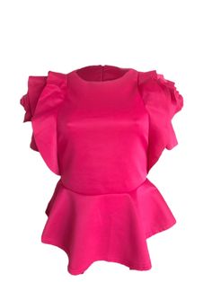 Casual Solid Color Ruffle Short Sleeve Top Party Peplum Top With Ruffles, Spring Peplum Blouse With Ruffles, Spring Evening Blouse With Ruffle Sleeves, Pink Party Blouse With Ruffle Hem, Peplum Blouse With Ruffles For Work, Chic Peplum Top With Ruffles, Ruffled Peplum Tops For Work, Ruffled Peplum Top For Workwear, Peplum Top With Ruffles For Workwear