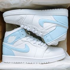 BABY BLUE DREAM AIR JORDAN 1 CUSTOM Air Jordan 1 Custom, Jordan 1 Custom, Jordan 1 Black, Preppy Shoes, Pretty Shoes Sneakers, All Nike Shoes, Nike Shoes Jordans, Embroidery Shoes, Cute Nike