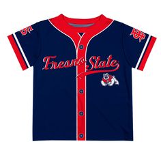 Let your kiddo look cool in his new baseball jersey look boys tee shirt. Let him play, go to the game, and cheer loudly and proudly with his Fresno State Bulldogs gear by Vive La Fete. Celebrate your favorite player with our classic design Fresno State Bulldogs baseball jersey look overstitched crewneck short sleeve top featuring player name and number. Officially Licensed product sold by Vive La Fete. This awesome graphics, fun and game day crew neck t-shirt features officially licensed Fresno Fresno State Bulldogs, Fresno State, Aaron Judge, Jon Jon, Mlb Players, Boy Tees, Boys Top, Baseball Jersey, Baseball Jerseys