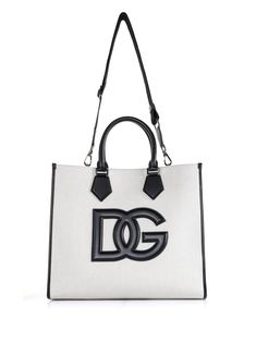 40% Cotton 35% Lino 05% Viscose 20% Calf | Dolce & Gabbana Men's Canvas Shopping Bag in Ivory/Black | SS23 Designer Bags With Leather Handles For Errands, Designer Handheld Shoulder Bag With Large Capacity, Luxury Shopping Bag With Handles, Designer Everyday Bag With Detachable Handle, Designer Bags With Detachable Handle For Everyday, Designer Shoulder Bag With Handles, Designer Bag With Large Capacity For Errands, Designer Handheld Shopping Bag, Designer Bags With Double Leather Handles