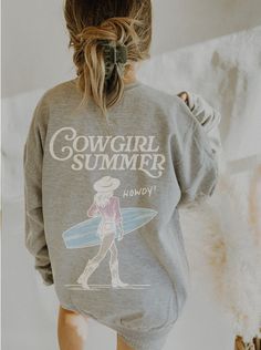 Boho Cowgirl Sweatshirt for Women Beach Sweatshirt Retro Western Sweatshirt Graphic Western Trendy Shirt Crewneck Sweatshirt Vintage  ♥️ P R O D U C T - D E T A I L S ♥️ Made of polyester and cotton  Retains it shape after washing Runs true to size Medium Heavy Fabric ♥️ C A R E  - I N S T R U C T I O N S ♥️ Machine wash: cold (max 30C or 90F) Do not bleach Do not tumble dry Iron, steam or dry: low heat Do not dry clean Please feel free to reach out to the shop with any questions about this item Summer Long Sleeve Sweatshirt With Text Print, Western Sweatshirts, Beach Sweatshirt, Boho Cowgirl, Sweatshirt Graphic, Retro Western, Shirt Design Inspiration, Sweatshirt For Women, Women Beach