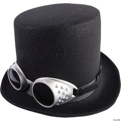 A new twist on a Victorian gentleman. Black topper with a ribbon band comes with a set of silver goggles with dark lenses. One Size fits most adults. Hat With Goggles, Aviator Goggles, Black Steampunk, Steampunk Top, Victorian Gentleman, Steampunk Top Hat, Steampunk Goggles, Black Top Hat, Steampunk Hat