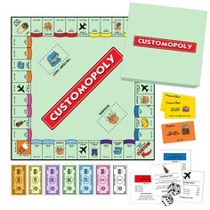 a monopoly board game with the words,'custom monopoly'in red on it