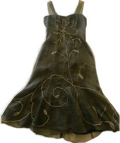 Prairie Rose, Dark Olive Green, Flower Detail, Prairie Dress, Fabric Strips, Silk Organza, Silk Flower, Green Silk, Embroidered Silk