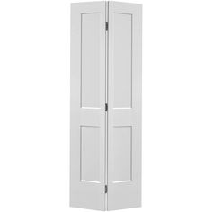 Save space, increase storage and enhance the look of any room with this complete bi-fold door kit. Ideal for small spaces like linen closets, pantries or laundry nooks, the molded panel Masonite smooth Logan 2-Panel Shaker bi-fold closet door combines utility with a minimalistic design and quality craftsmanship. The track slides right or left, providing flexible storage options. When it comes to style, the simple two-panel design is perfect for modern, classic or transitional homes. Masonite Log White Bifold Doors, Bifold Door Hardware, Linen Closets, Bifold Door, Bifold Closet Doors, Satin Nickel Hardware, Prehung Doors, Sliding Closet Doors, Swinging Doors