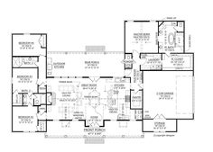 the first floor plan for a home with three bedroom and an attached garage, as well as