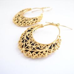 GresianChic FilligreeEarrings UniqueHandmadeJewelry | Etsy Handmade Elegant Hoop Chandelier Earrings, Handmade Gold Plated Hoop Earrings For Wedding, Handmade Gold Plated Wedding Hoop Earrings, Wedding Handmade Gold Plated Hoop Earrings, Handmade Ornate Gold Plated Jewelry, Bohemian Handmade Gold Wrap Earrings, Small Hoop Gold Filigree Earrings, Handmade Elegant Gold Hoop Earrings, Gold Brass Wrap Earrings For Pierced Ears