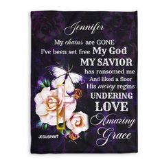 a purple and black wall hanging with flowers, butterflies and the words i've been set