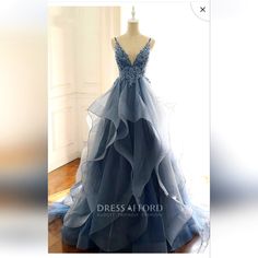 Stunning Dusty Blue Gown. Never Worn Or Altered. Measurements As Stated In The Photo. Includes Petticoat And Bustle. Blue Bridal Dress, Prom Dress Black, Ruffle Prom Dress, Skirt Diy, Skirt Tulle, Organza Wedding, Tulle Evening Dress, 파티 드레스, Prussian Blue