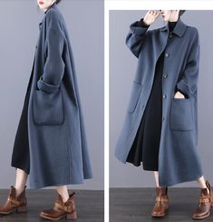 Product Description: handmade Cashmere coat high grade fabric,cashmere fabric.also could be custom made with any size and other colors,please feel free to contact with me if you want custom it. Material: wool 80%- 90% Size: S: Bust : 116 cm shoulder and Sleeve:76cm Length:115cm M: Bust : 120 cm shoulder and Sleeve:77cm Length:115cm L: Bust : 124 cm shoulder and Sleeve:78cm Length:115cm XL: Bust : 128 cm shoulder and Sleeve:79cm Length:115cm Shipping we ship worldwide the USPS takes about 15 days Casual Wool Outerwear In Solid Color, Fall Solid Color Wool Coat, Gray Stand Collar Outerwear For Fall, Casual Gray Wool Coat With Pockets, Gray Long Sleeve Outerwear With Buttons, Wool Long Sleeve Solid Color Outerwear, Solid Color Wool Long Sleeve Outerwear, Long Sleeve Solid Color Wool Outerwear, Solid Color Long Sleeve Wool Outerwear