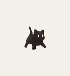 a black cat is flying through the air with its eyes open and it's tail up