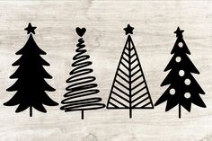 three christmas trees with hearts and stars on them, one is black and the other is white