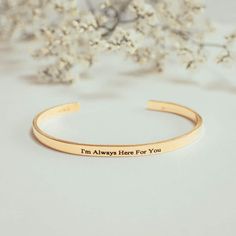 Wear your favourite quote round your wrist with our Personalised Quote Bangle or engrave a personal message to someone special and give this as a gift. Engraved Bracelet Messages, Meaningful Engraved Cuff Bracelet As Gift, Minimalist Engraved Text Bracelet For Gift, Name Bracelet With Letter Print As Gift, Mother's Day Gift Bracelets With Letter Print, Mother's Day Gift Bracelet With Letter Print, Minimalist Bracelets With Engraving Option For Gifts, Letter Print Bracelets For Mother's Day Gift, Inspirational Engraved Text Bracelets For Gifts