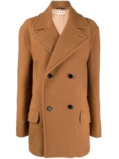 desert brown virgin wool notched lapels double-breasted button fastening front flap pockets two side welt pockets long sleeves Double Breasted Coat, Short Coat, Outerwear Coats, Outerwear Women, Welt Pockets, Double Breasted, Fashion Branding, Top Brands, Long Sleeves