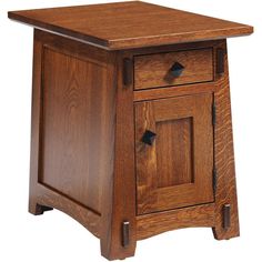 a small wooden table with two drawers on one side and an open drawer on the other