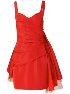 poppy red silk bow detailing tulle inserts sweetheart neck sleeveless thin shoulder straps ruched bodice thigh-length Carolina Herrera Dress, Dress Portrait, Actress Life, Everything I Wanted, Black Tie Events, Tulle Bow, Shoplook Outfits, Tank Dresses, Tulle Bows