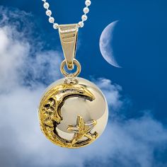 Handcrafted Orb made from Alpaca Silver, an alloy of pure silver and brass for durability. Inside the pendant is a chime; when shaken, you can hear a soft, gentle sound. Adorned with highly polished brass. The caller’s size is .78” in circumference, about the size of a US nickel; however, it will feel more substantial due to the 3D nature of the orb. Silver Crescent Spiritual Jewelry, Spiritual Silver Crescent Jewelry, Celestial Moon-shaped Jewelry For Meditation, Spiritual Moon-shaped Silver Jewelry, Celestial Moon Jewelry For Meditation, Spiritual Moon Shaped Silver Jewelry, Spiritual Silver Moon Jewelry, Silver Moon Phase Amulet Jewelry, Spiritual Nickel-free Moon Shaped Jewelry