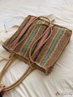 BirdinBag - Summer Beach Travel Bag: Oversized Striped Straw Tote, Ideal for Vacations Paper Sizes Chart, Inch Bag, Straw Tote, Plain Style, Paper Straws, Beach Travel, Travel Tote, Bags Tote, Shoulder Tote Bag