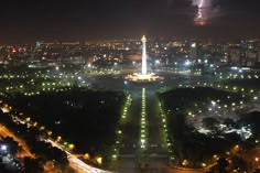 an aerial view of a city at night