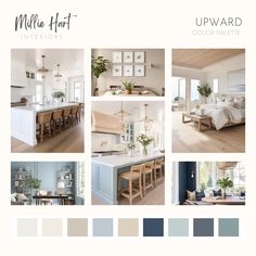 the interior color scheme is blue and white, with neutrals in shades that match