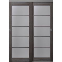 an image of a double door with frosted glass and dark wood trimmings