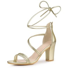 Let this strappy zipper sandal be the perfect complement to this summer and fall, with popular high heels, strappy zippers, and open toes. Well-paired with cocktail dresses and personalized sparkling earrings to complement your look. Match your clutch to your heart's content. It is a good option to be a gift for your girlfriend, relation, sisters or friends. Whether a party, work, date, wedding, cocktail, nightclub, homecoming, seas, travel or other special occasions, let this strappy zipper san Hoco Heels, Homecoming Accessories, Hoco Shoes, Homecoming Shoes, Gold Strappy Heels, Heels Strappy, Gold High Heels, Lace Up Block Heel, Chunky Heel Sandals