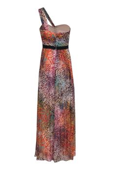 Go colorfully couture with this dazzling gown from BCBG Max Azria! Made in a flowy silhouette with a vibrant print adorned with a touch of metallics, this one-shouldered stunner is sure to get you noticed at your next award show. You'll be totally red carpet ready when you pair this bold beauty with flashy pumps and matching gold jewelry -- and don't forget to smile for the paparazzi! Size 8 Shell: 97% Silk, 3% Spandex Lining: 100% Polyester Concealed back zipper Lined One-shouldered design Slee Party Dresses In Multicolor Abstract Print, Party Dress With Multicolor Abstract Print, Multicolor Abstract Print Party Dress, Elegant Multicolor Gown For Evening, Red Abstract Print Dress For Party, Multicolor Floor-length Evening Gown, Summer Evening Multicolor Maxi Dress, Multicolor Sleeveless Maxi Dress For Cocktail, Sleeveless Multicolor Maxi Dress For Cocktail