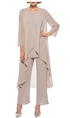 PRICES MAY VARY. FABRIC: High Quality Chiffon Fabric,Soft and Comfortable to Wear,Good Material Makes the Outfit a Flowy Feeling. FEATURES: 3 Pieces Mother of the Bride Pants Suit with Flowy Long Sleeves Jacket,Unique Scoop Neck Zipped Tank,Elastic Waist Trousers Makes the Pants Suits Fit for Most of the Body Shape,Loose Style Make It Looks More Elegant on You.Multi Colors for You to Choose,Such as Champagne,Royal Blue,Black,Burgundy,Grey and so on.You Can Easily to Find One for Your Need. PACKA Long Jacket Dresses, Mother Of The Bride Suits, Bride Suit, Chiffon Pants, Dress Pant Suit, Mother Of Bride Outfits, Wedding Party Outfits, Women Suits, Pantsuits For Women